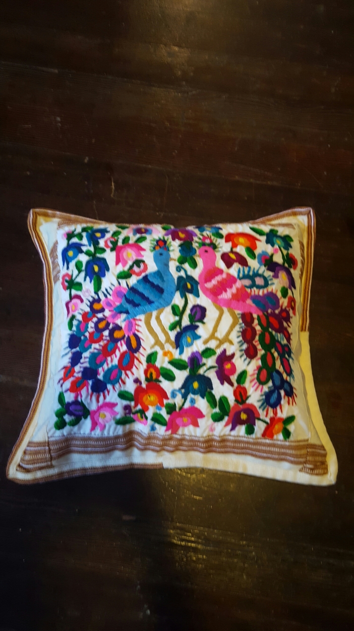 Hand embroidered pillow from Guatemala 